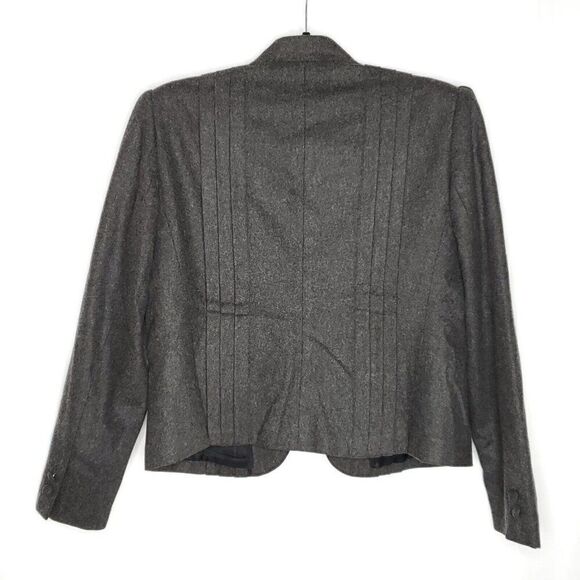 Wool Open Blazer Jacket L Mandarin Collar Front Tuxedo Pleats Puff Sleeves Gray - Picture 3 of 7